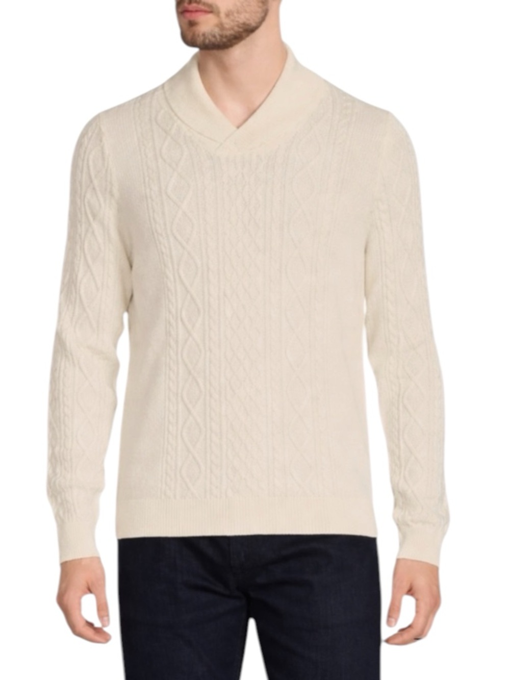 Murano Merino Wool Cable Knit Shawl Collar Sweater | Quiet Luxury Classic | S